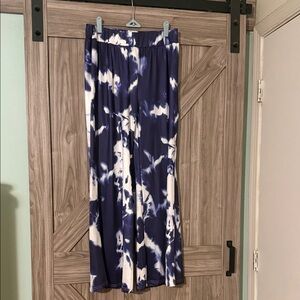 Elegant Navy and White Tie-Dye Wide Leg Pants